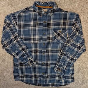 Field Stream Mens XL Blue Plaid Flannel Shirt Long Sleeve Button Down Cotton